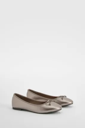 Metallic Bow Detail Ballet Flats