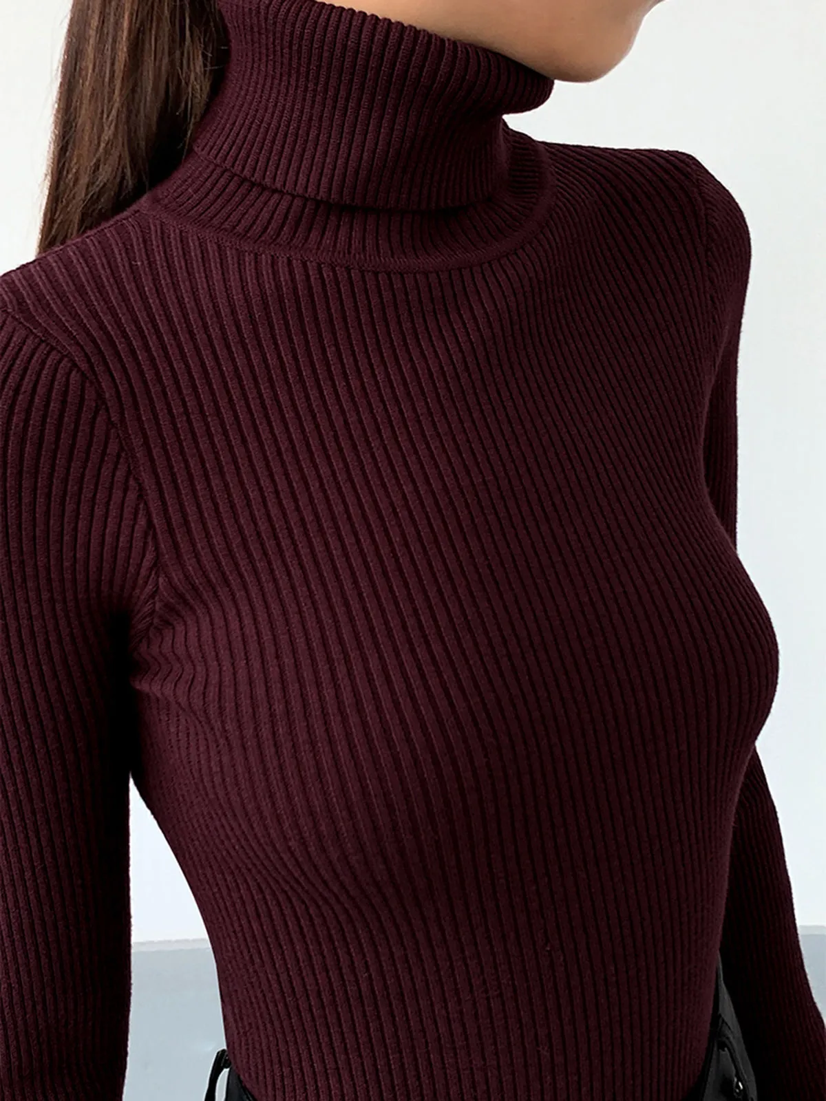 Minimalist Turtleneck Slim Knit Top