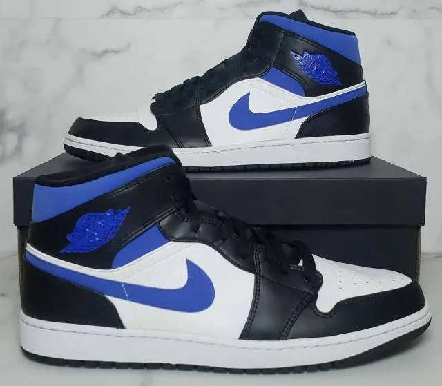 Nike Air Jordan 1 Retro Mid Racer Blue 3.5-7Y White Blac...