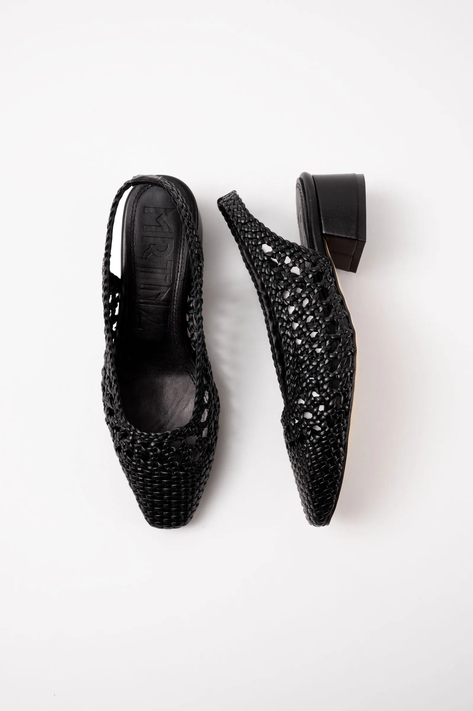 NOVA TARRAGONA - Black Woven Leather Slingback Ballerina Flats