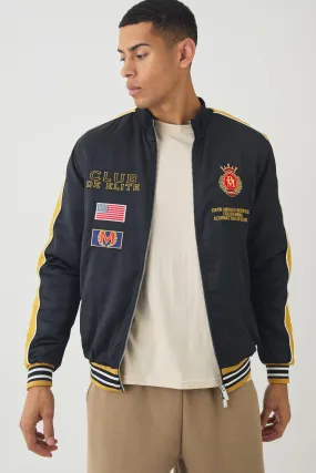 Official Embroidered Satin Padded Bomber Jacket