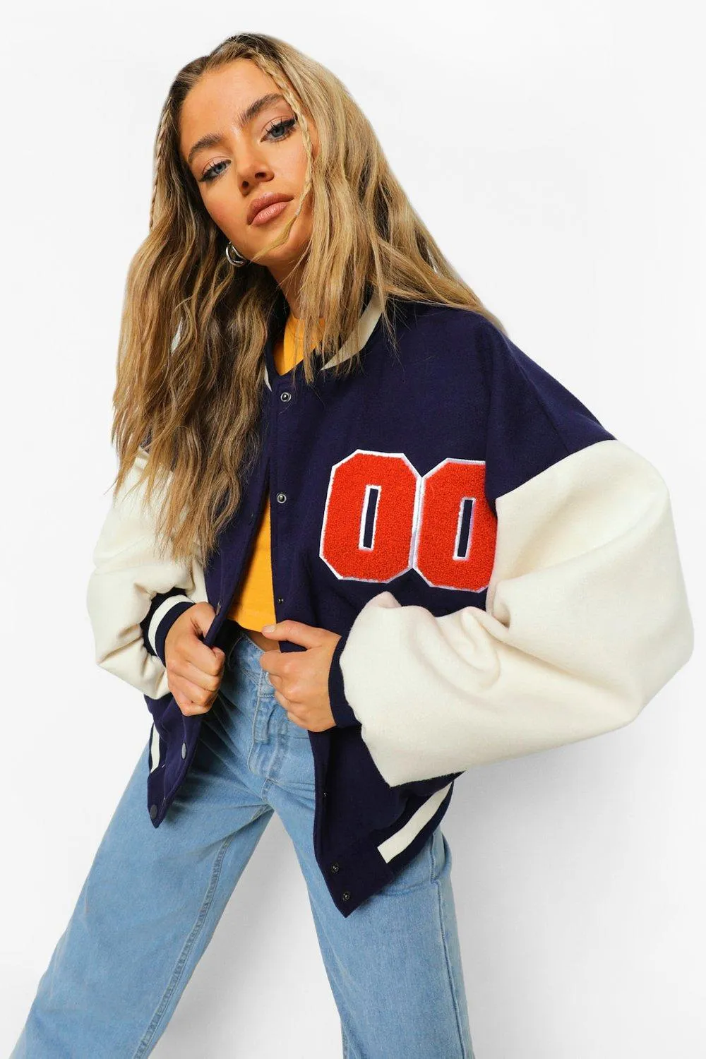 Oversized 00 Colorblock Varsity Bomber Jacket