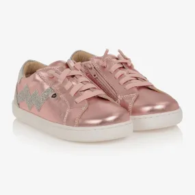 Pink Leather Lightening Bolt Trainers