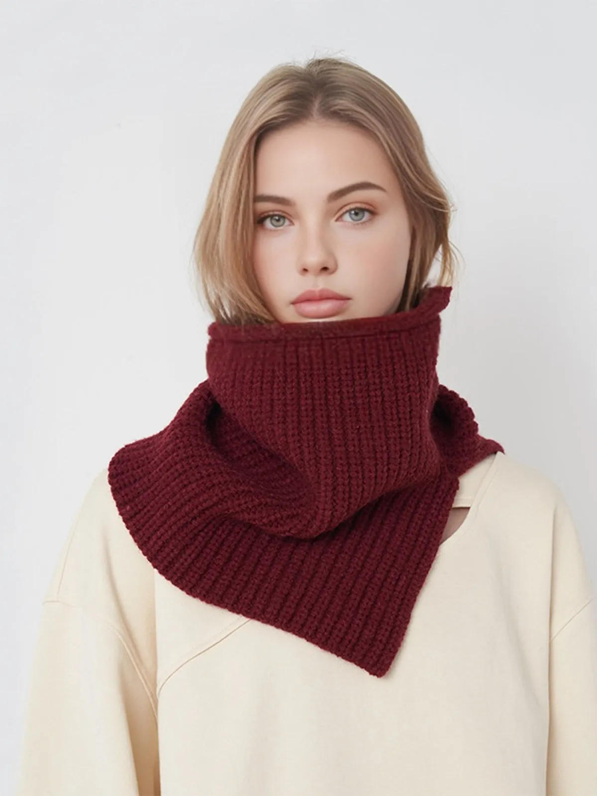 Plain Turtleneck Split Windproof Scarf