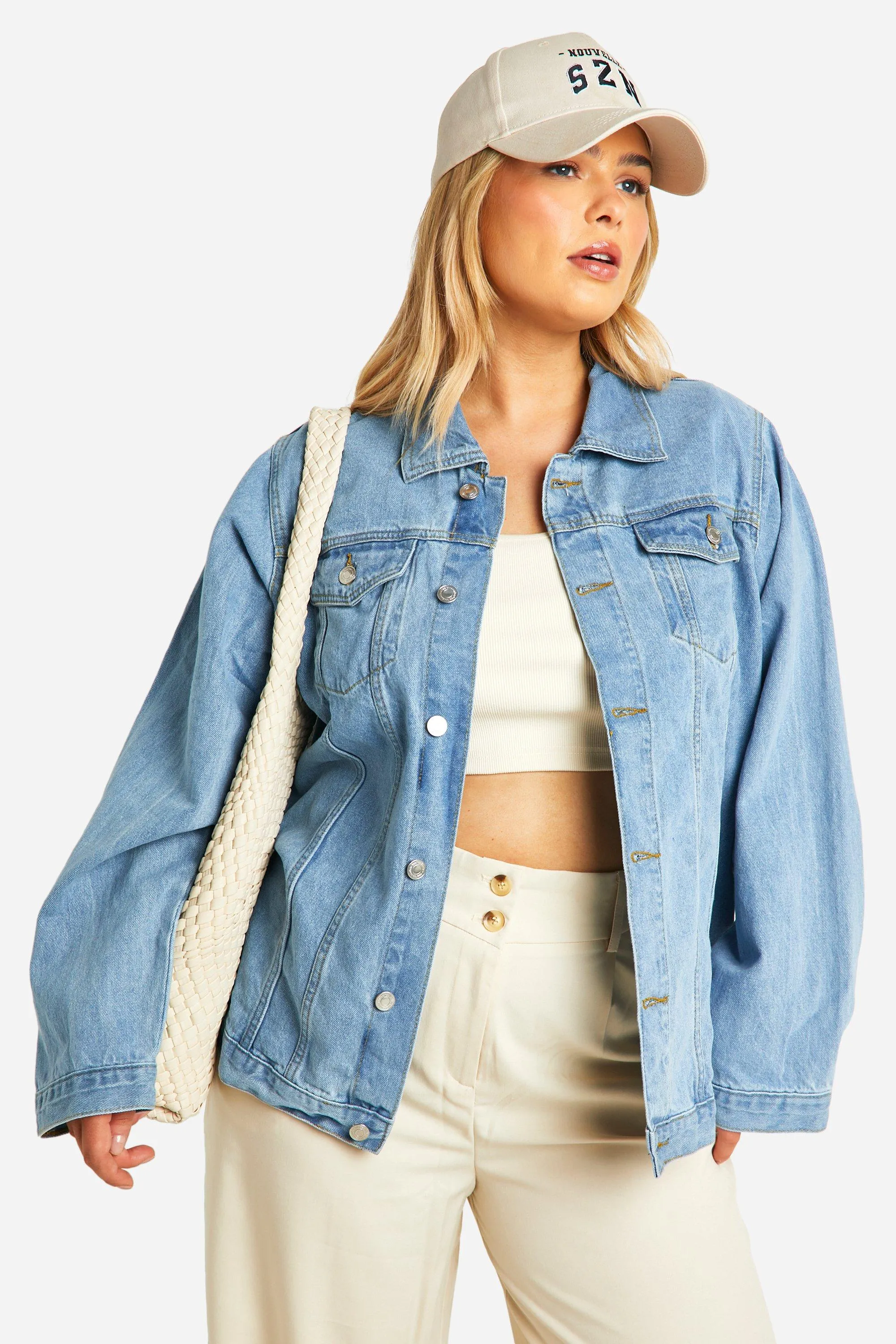 Plus Pocket Oversized Denim Jacket