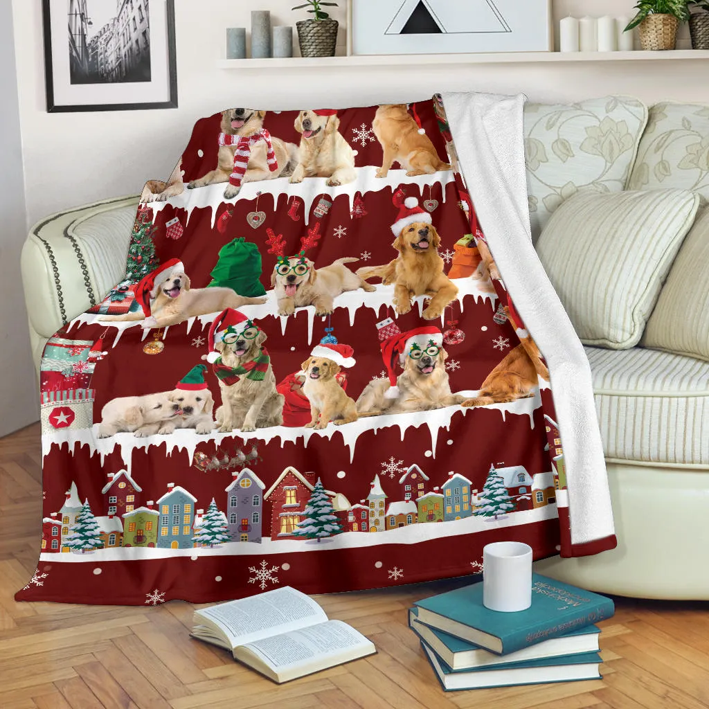 Premium Blanket Golden Retriever Snow Christmas Blanket