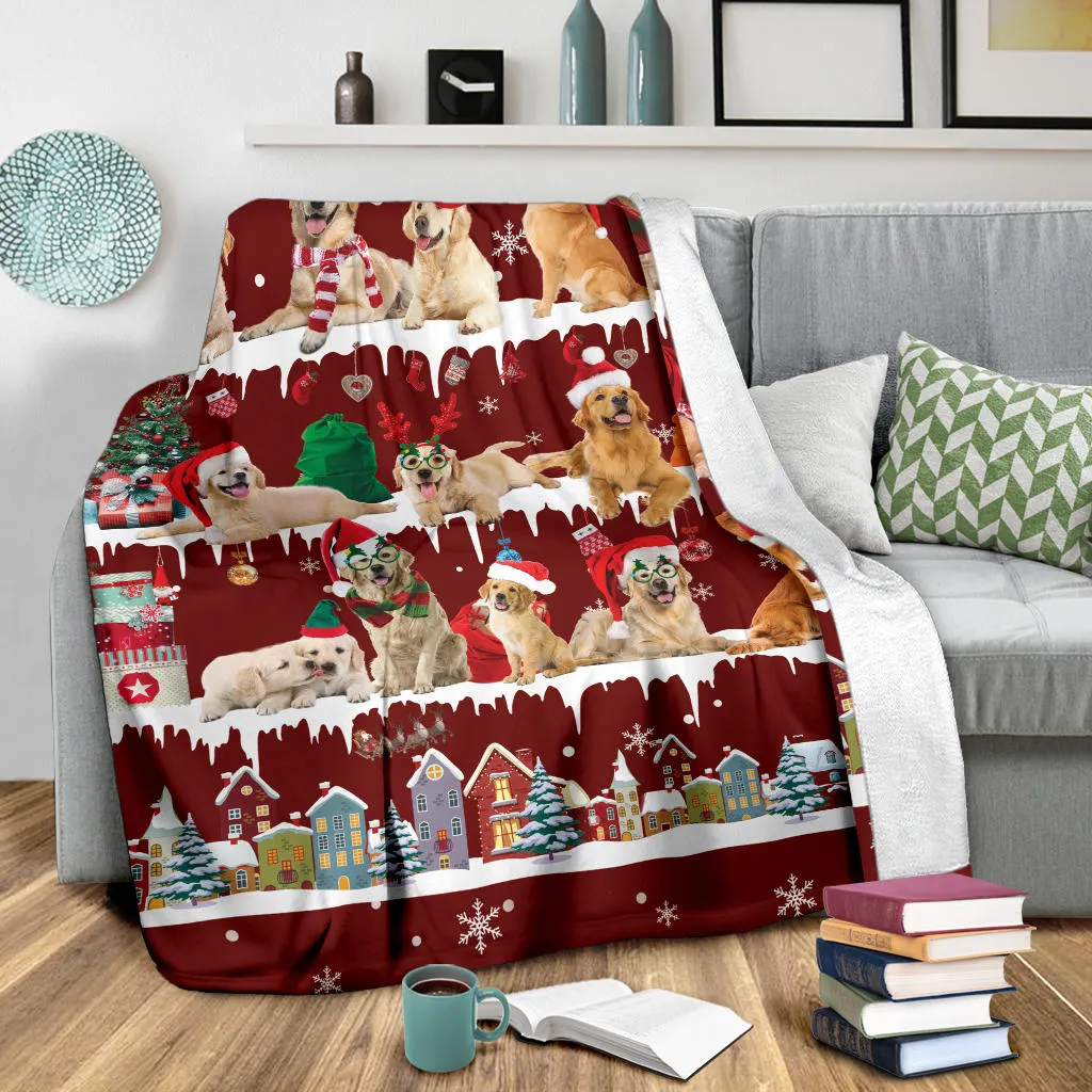 Premium Blanket Golden Retriever Snow Christmas Blanket