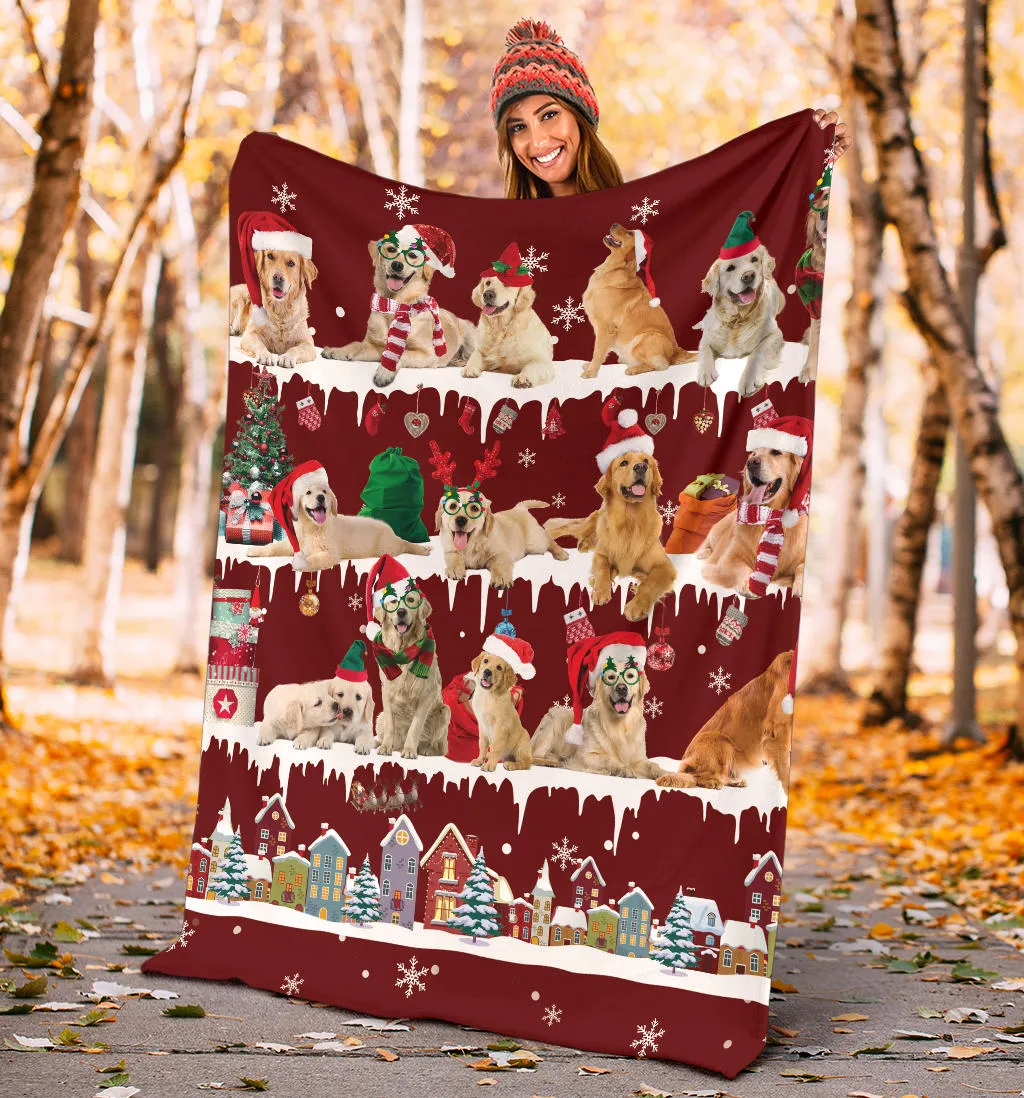 Premium Blanket Golden Retriever Snow Christmas Blanket