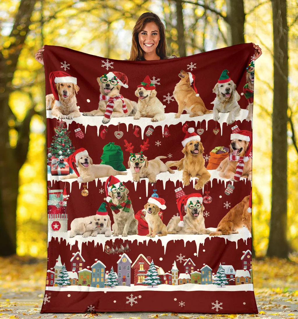 Premium Blanket Golden Retriever Snow Christmas Blanket