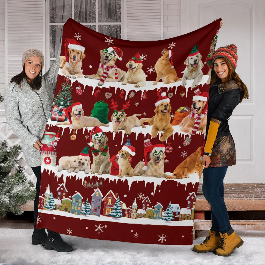 Premium Blanket Golden Retriever Snow Christmas Blanket