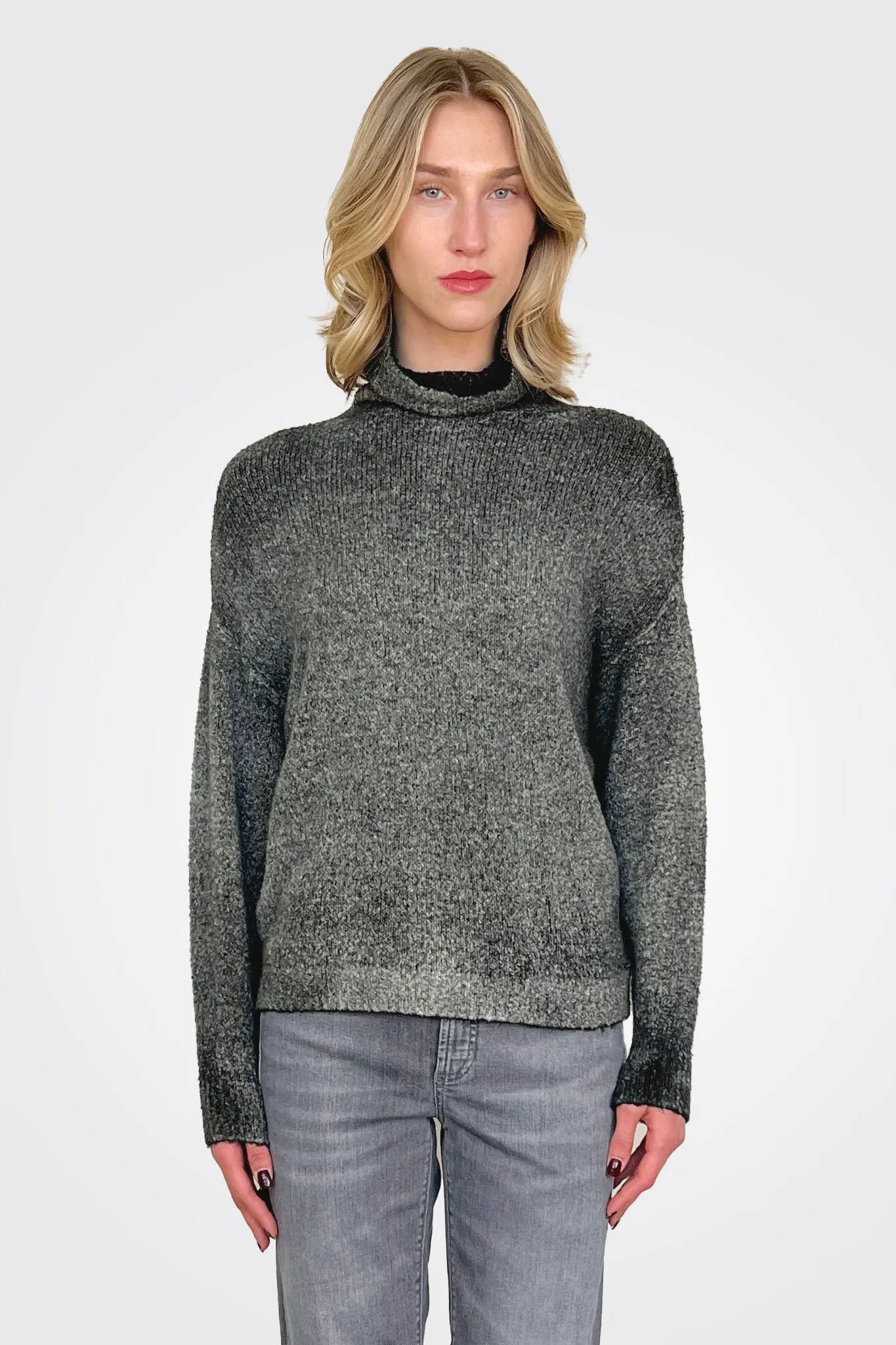 Reversible Knit Turtleneck - Black Grey