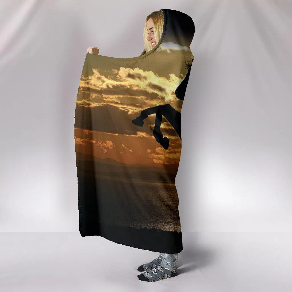 Stallion Horse Ocean Sunset Hooded Blanket