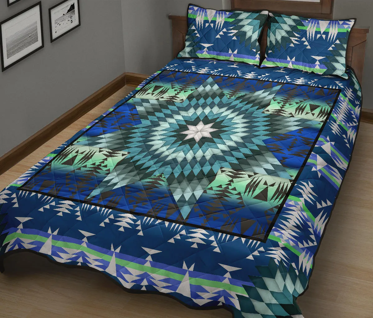 Teal Star Quilt Set