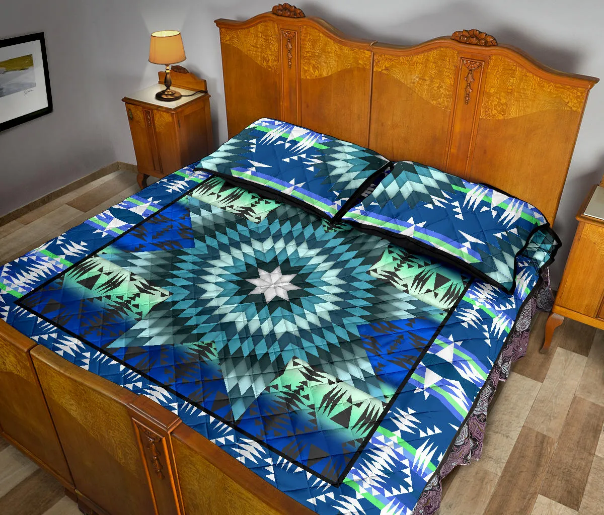 Teal Star Quilt Set