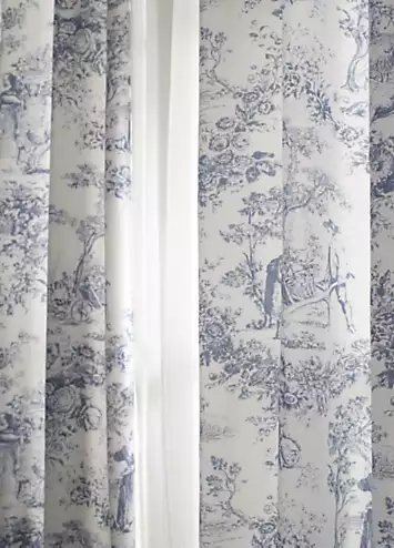 The Lyndon Company Toile Blue Pair of Pencil Pleat Lined Curtains | Kaleidoscope