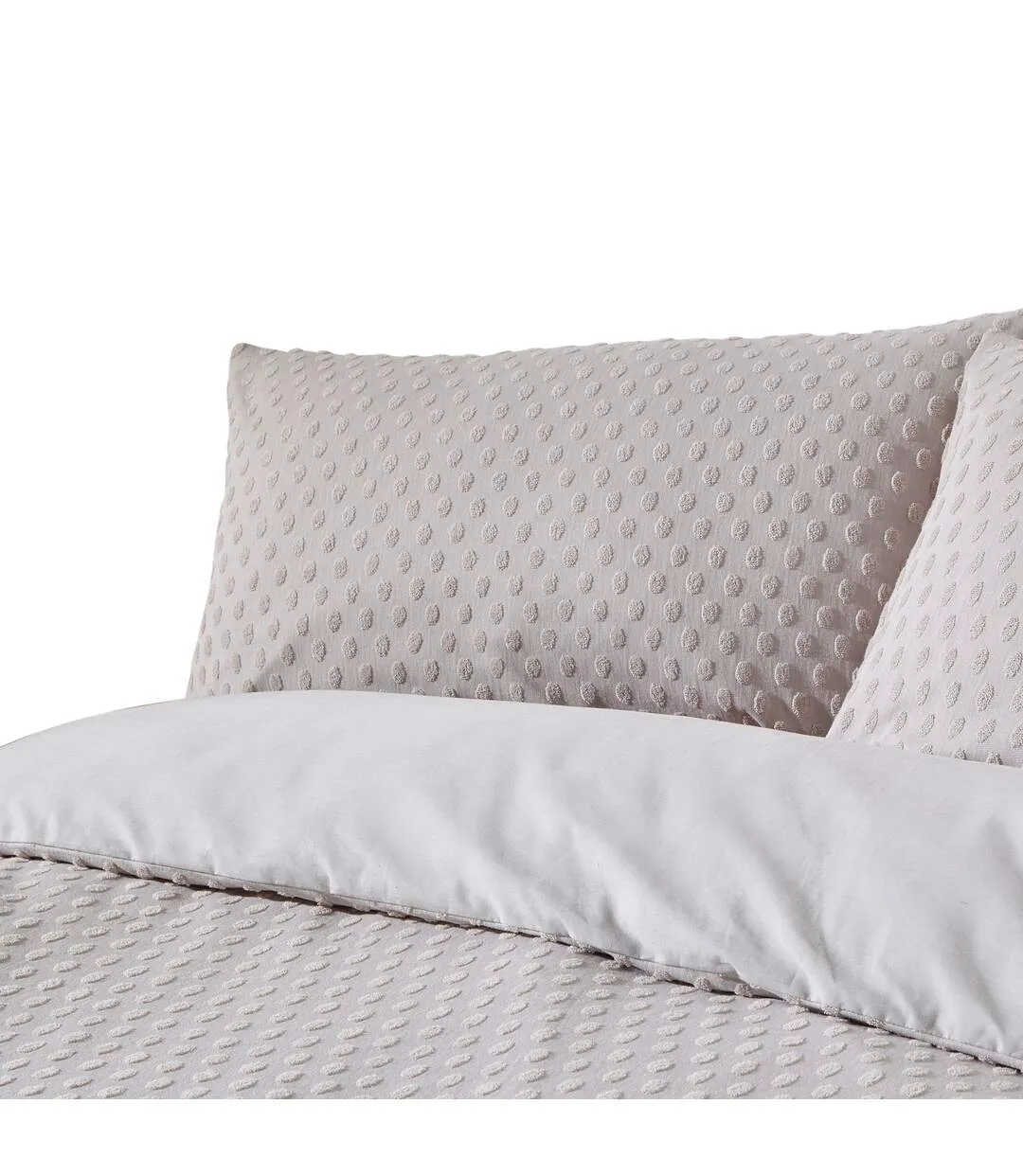 Tufted polka dot duvet cover set stone The Linen Yard