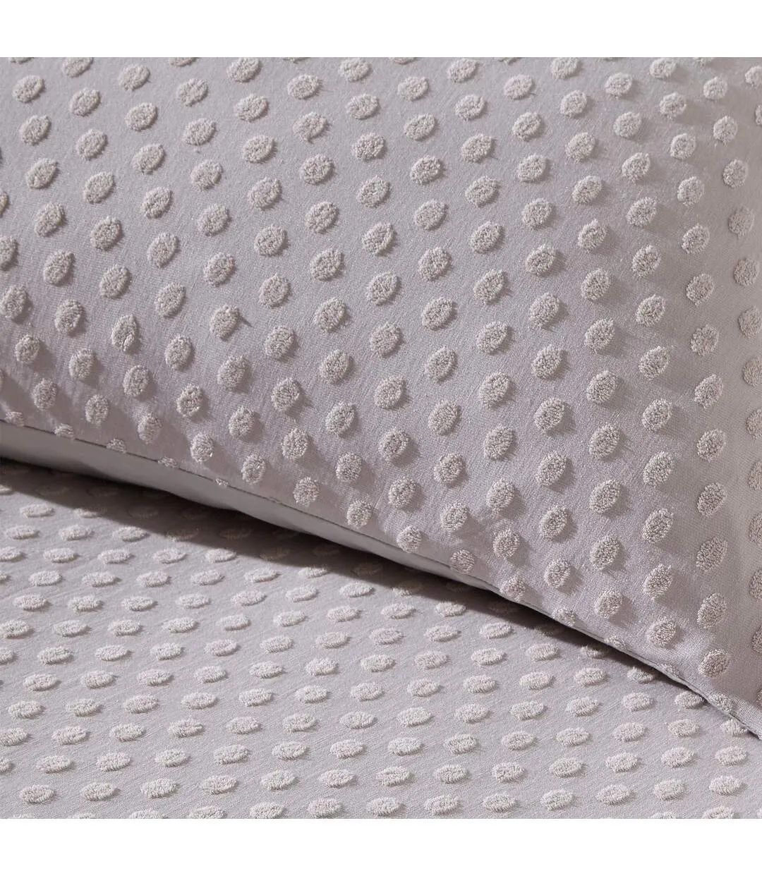 Tufted polka dot duvet cover set stone The Linen Yard