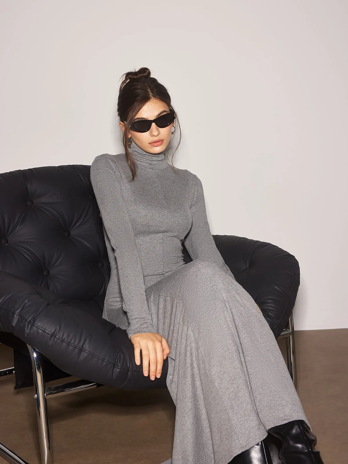 Turtleneck Jersey Long Dress