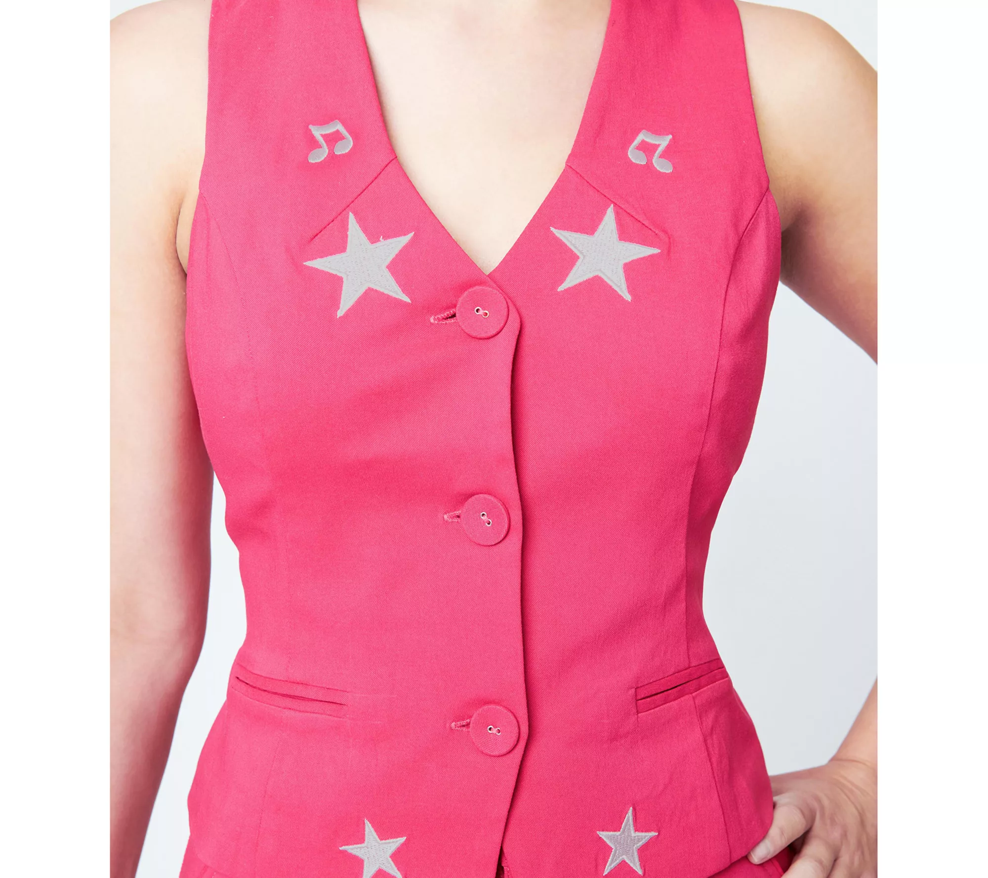 Unique Vintage Pink & Glitter Star Button Up Vest