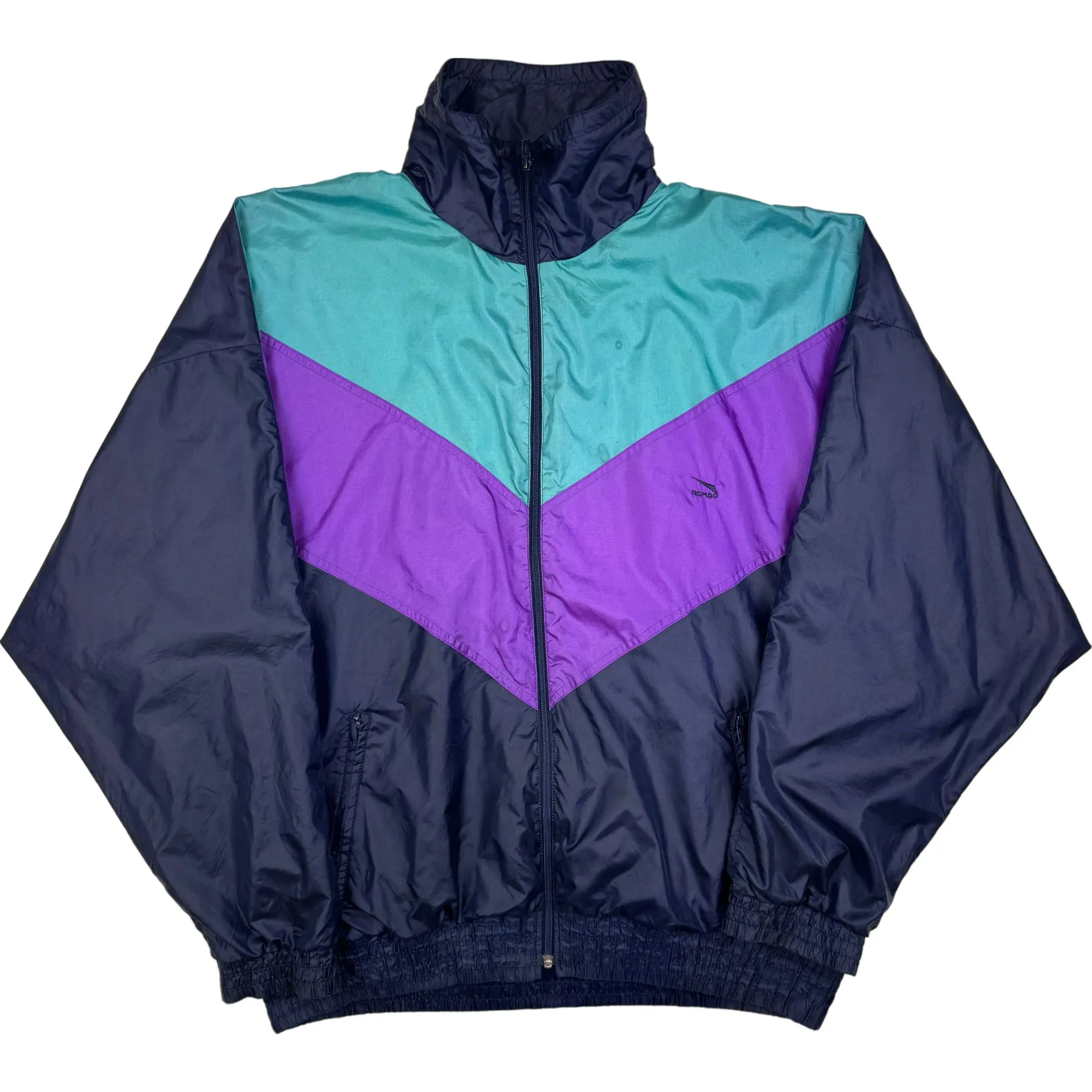 Vintage 90's Rombo Colourblock Windbreaker Track Jacket Purple Blue