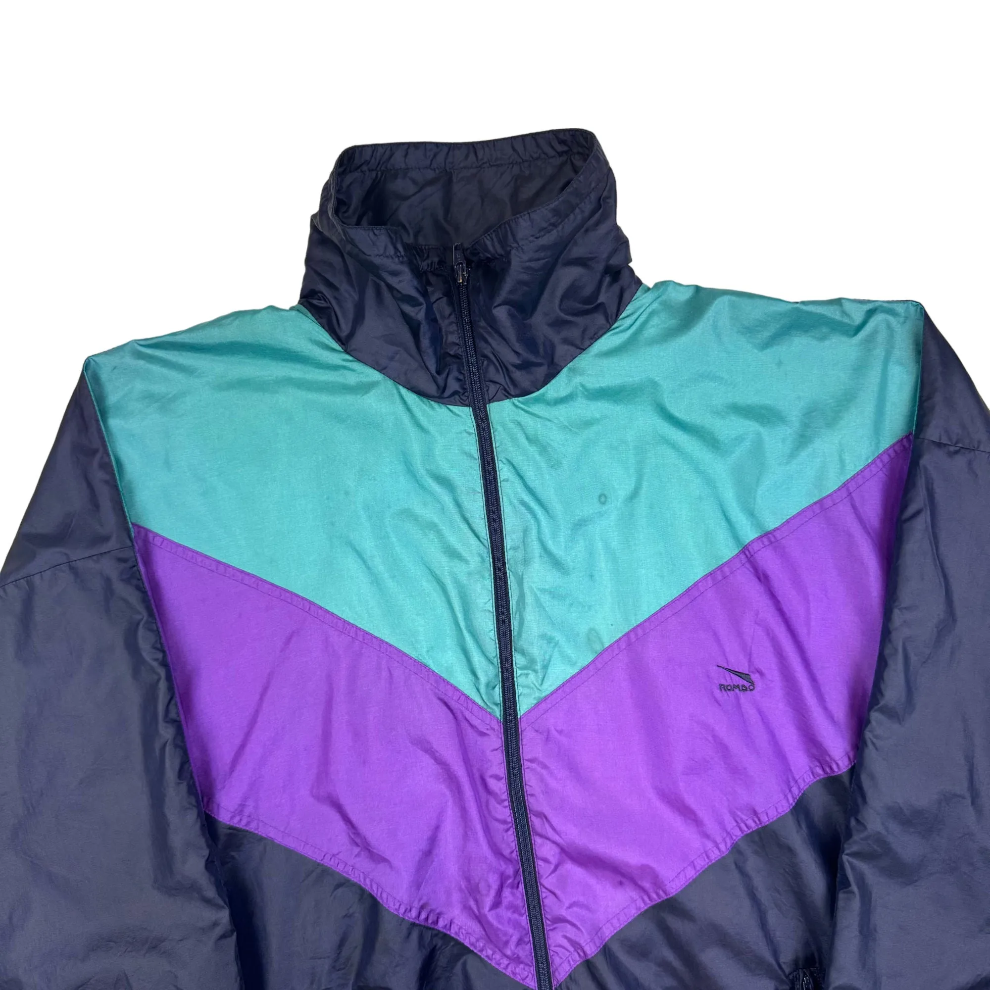 Vintage 90's Rombo Colourblock Windbreaker Track Jacket Purple Blue