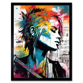 Wall Art & Pictures | Wall Art Print Emo Woman Electric Guitar Sheet Music Upcycle Art Splatter Paint Modern Painting Art Fr